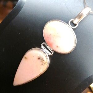 Peruvian Pink opal ethnic silver plated pendant
